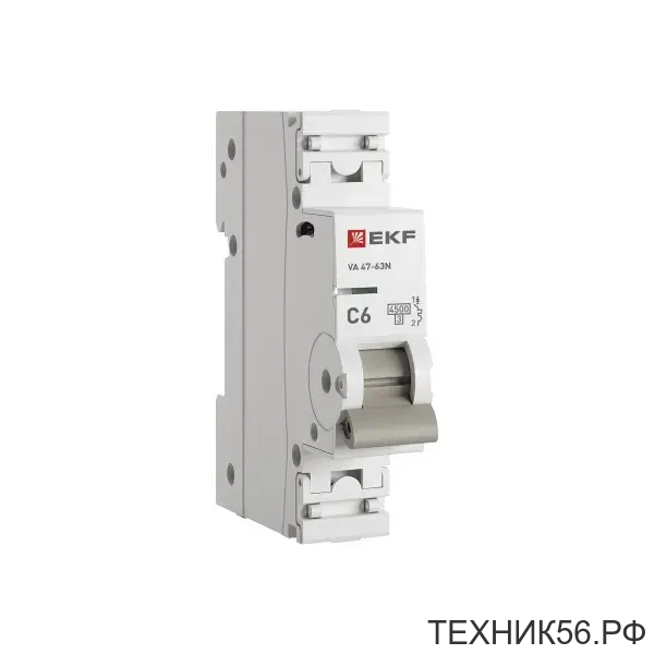 Автомат 6A, 230/400В, 1-полюсный, тип "С" ВА 47-63N M634106C EKF PROxima Автомат 6A, 230/400В, 1-полюсный, тип "С" ВА 47-63N M634106C EKF PROxima