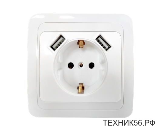 Розетка 1х д/скрытой проводки, с/зазем с USB белая, 3.5кВт, 16А InHome CLASSICO