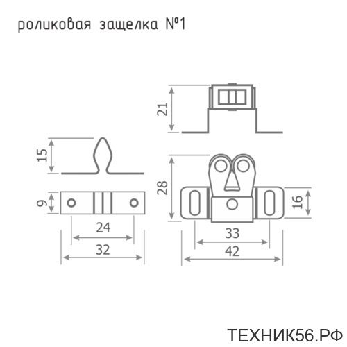 Защелка ролик. №1 (34 мм), старая медь
