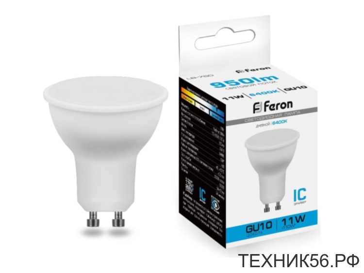 Лампа светодиодная GU10 MR16 11Вт, LED 6400K 950Лм 220V Feron LB-760 Лампа светодиодная GU10 MR16 11Вт, LED 6400K 950Лм 220V Feron LB-760