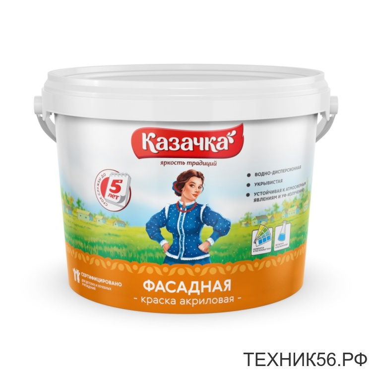 Краска Казачка фасадная 4,5 кг (F20) акриловая в/д