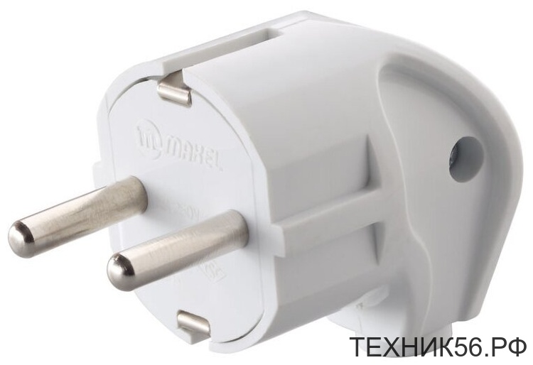 Вилка электр. с/з, угловая, 16А/250В/3,5кВт белая Makel 10027