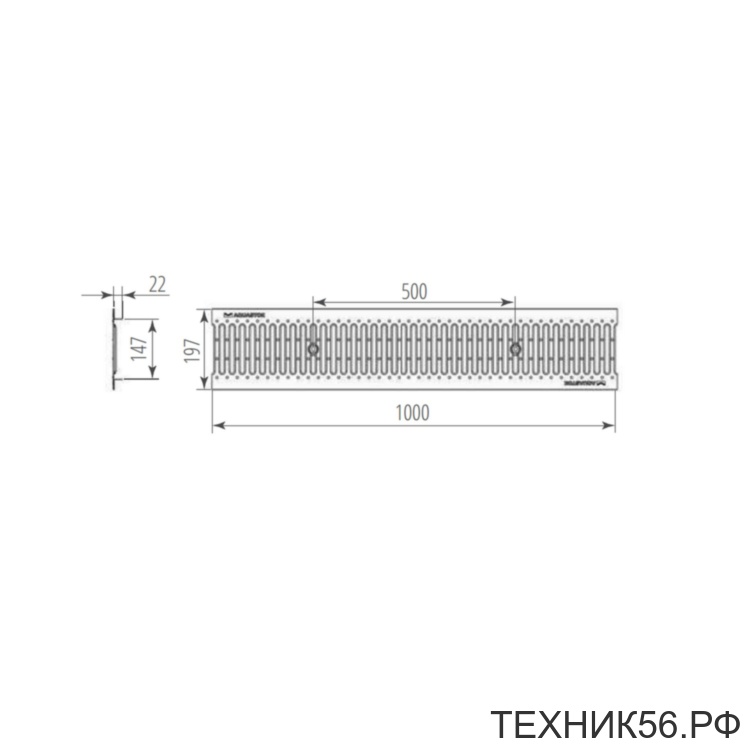Решетка штампованная оцинкованная Norma DN150 А15 1000*197*22 (31541А)