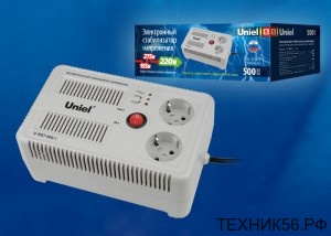 Стабилизатор напряжения релейный Uniel, 1ф 500ВА 145-280V настольный, микропр-р U-STR-500/1 Courage Стабилизатор напряжения релейный Uniel, 1ф 500ВА 145-280V настольный, микропр-р U-STR-500/1 Courage