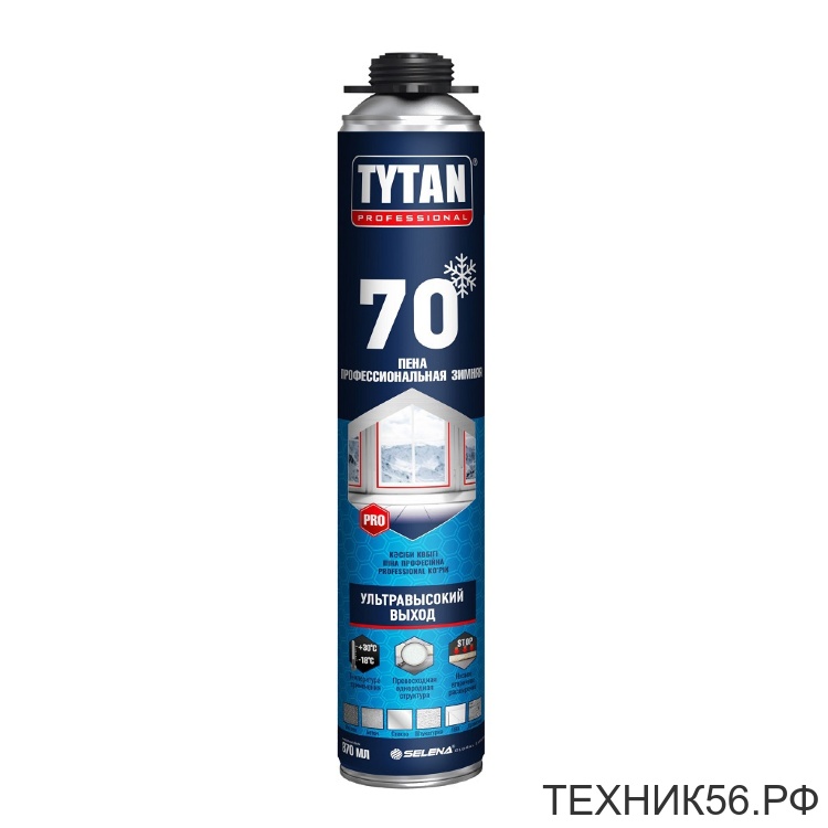 Пена д/пистолета TYTAN профи, выход 70л, Зима (-20) минимального расширения (870 мл) 19686 Пена д/пистолета TYTAN профи, выход 70л, Зима (-20) минимального расширения (870 мл) 19686
