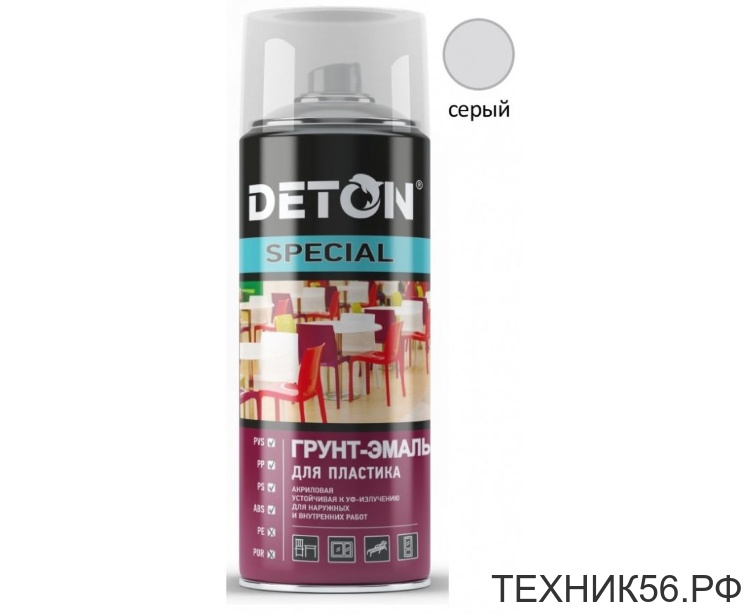 Грунт-эмаль аэрозоль 520мл д/пластика СЕРЫЙ арт.DTN-A07302 Deton Special