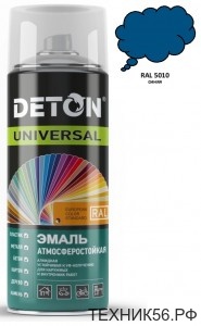 Эмаль синяя алкидная, аэрозоль 520мл RAL 5010 "Deton" Эмаль синяя алкидная, аэрозоль 520мл RAL 5010 "Deton"