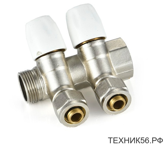 Коллектор 3/4"х16 м/п, 2 выхода, с регулир. вентилями TIM MR135N-3/4-С-2