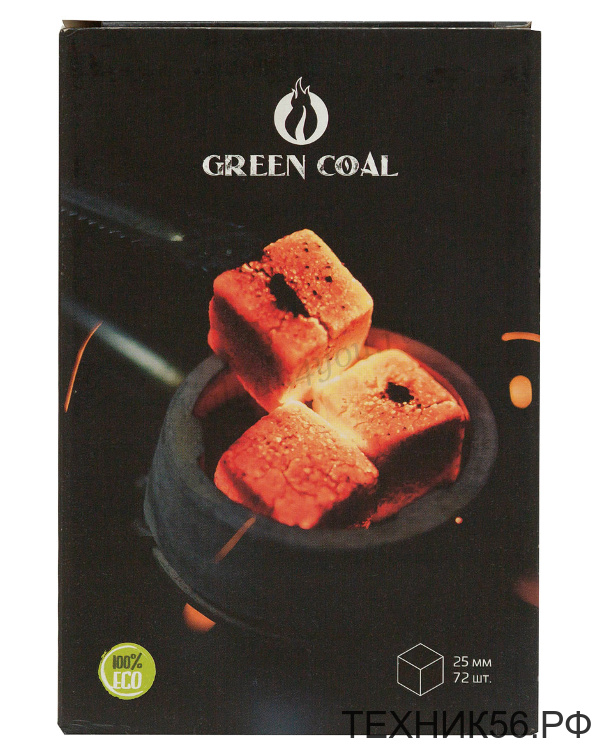 Уголь для кальяна 25*25*25мм - 72шт Green Coal