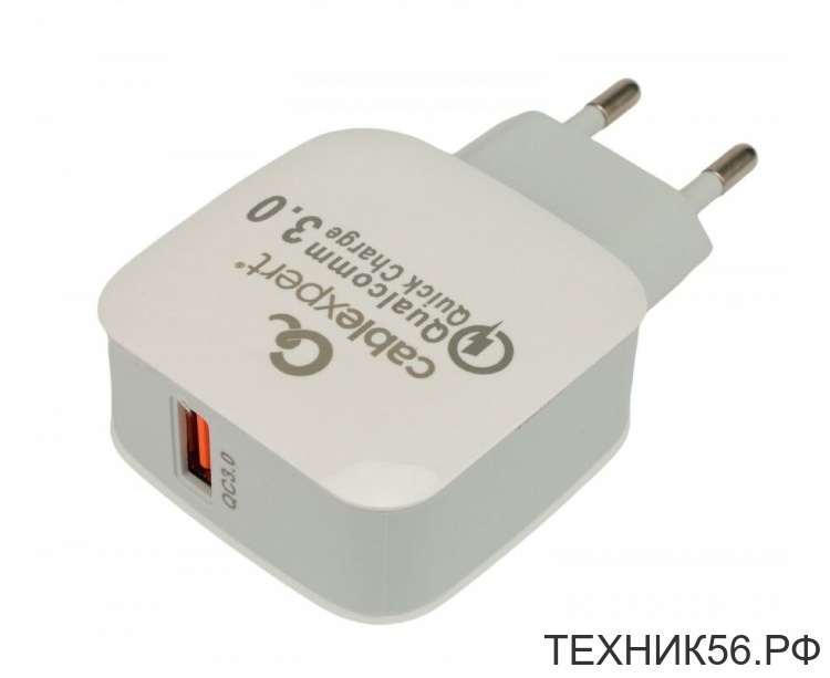 Зарядное устройство Cablexpert 18Вт 3А, QC3.0, 1 порт USB, белый Зарядное устройство Cablexpert 18Вт 3А, QC3.0, 1 порт USB, белый