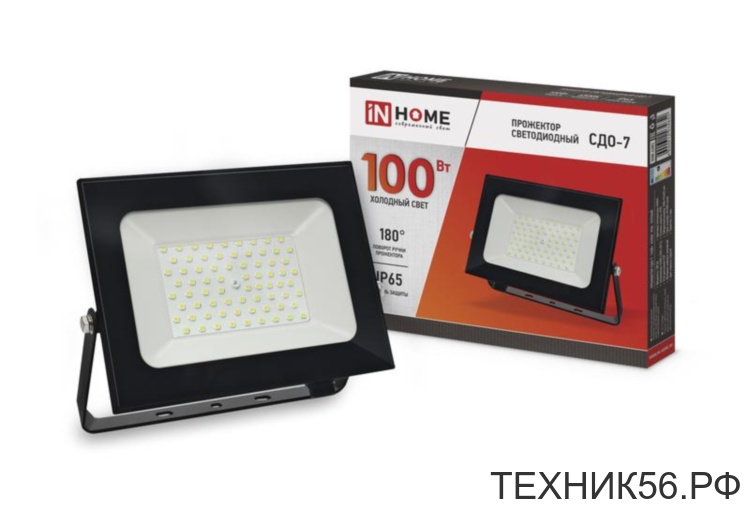 Прожектор LED 100 Вт 6500K 9000lm IP65 230x208x25 мм алюминий/черный СДО-7 ASD/InHome