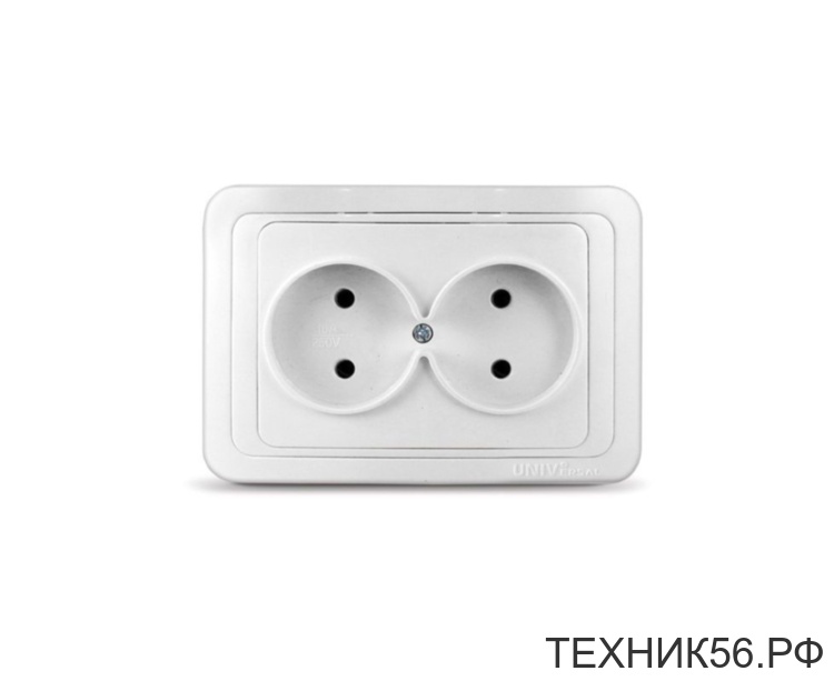 Розетка 2х д/скрытой проводки, б/зазем. керамика, белая, 16А UNIVersal Валери В0102