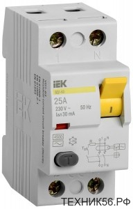 УЗО 2P 25А/30мА тип АC, ВД1-63, 4,5кА, эл. мех. MDV10-2-025-030 IEK KARAT