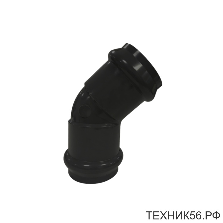 50 Отвод угол 45 двухраструбный Черный (без уплот кольца)