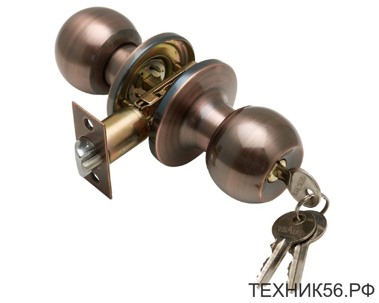 Ручка защелка круглая с ключом - медь ЗШ-01 Trodos (204100)