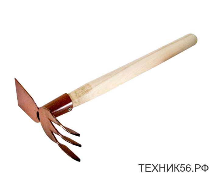 Мотыжка 3-зуба, профиль"трапеция", деревянная ручка