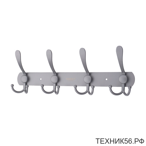 Крючок на планке 4 крючка G18-4G, серый матовый 35см Крючок на планке 4 крючка G18-4G, серый матовый 35см