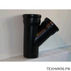 50 Тройник угол 45  Черный (без уплот кольца)