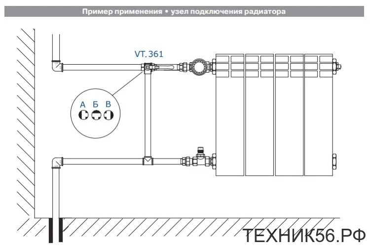 VT 361 Кран шаровый трехходовой тип "Т" 3/4"