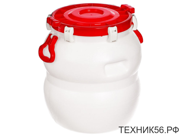 Бочка 60л с широким горлом, с зажимами белая