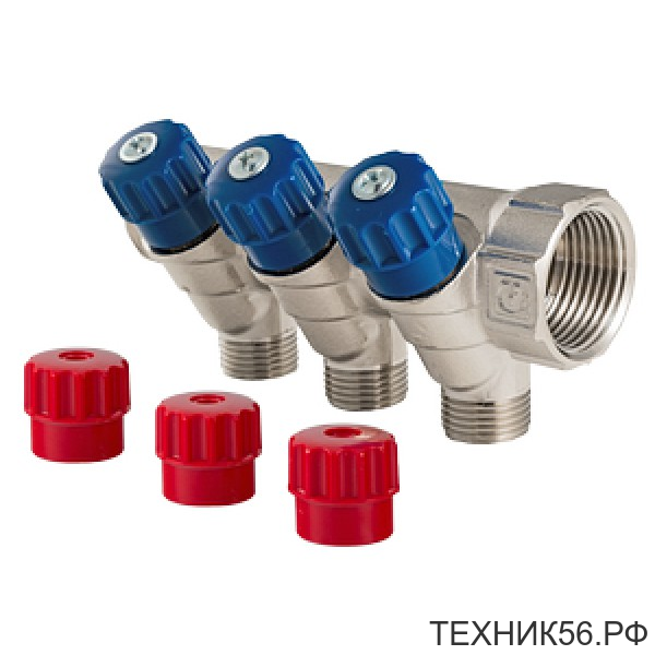 Коллектор 3/4"х1/2", 3 выхода, с регулир. вентилями