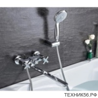 Смеситель для ванны L 2584 излив 350, дивертор в корпусе, керам, ручка крест, латунь