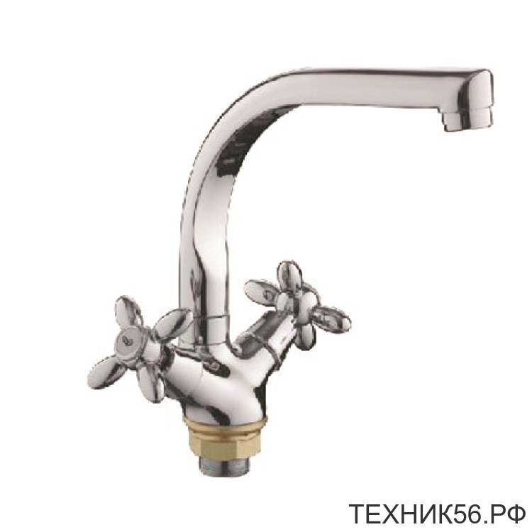Смеситель для кухни L 5827-2 креп. гайка, керам, ручка крест, цвет хром Смеситель для кухни L 5827-2 креп. гайка, керам, ручка крест, цвет хром