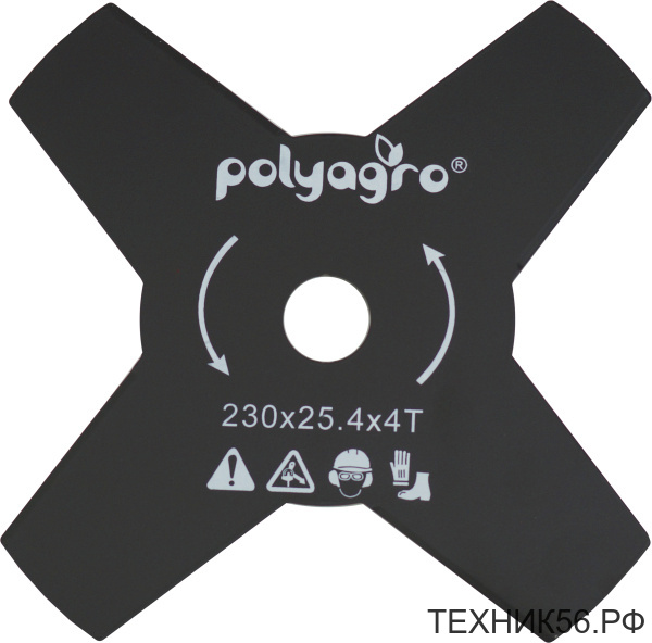 Нож фреза для бензокосы, 230мм*25,4мм, 4 лопасти Polyagro