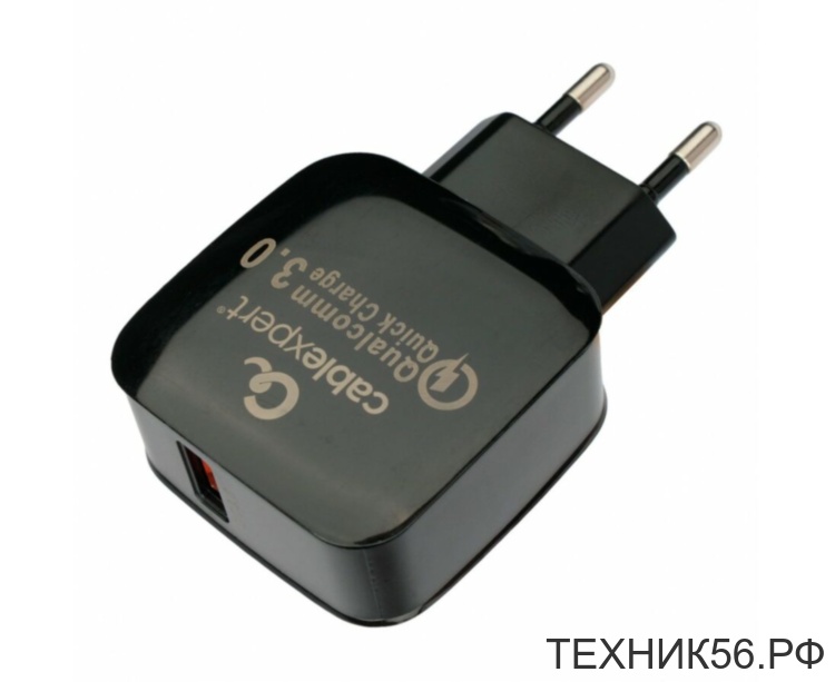 Зарядное устройство Cablexpert 18Вт, 3А, QC3.0, 1 порт USB, черный