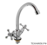 Смеситель для кухни L 4908 крепление гайка, керамика, ручка крест, хром