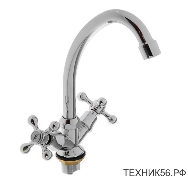 Смеситель для кухни L 4908 крепление гайка, керамика, ручка крест, хром Смеситель для кухни L 4908 крепление гайка, керамика, ручка крест, хром