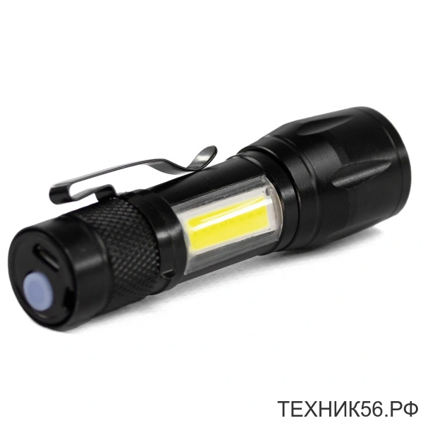 Фонарь светодиодный аккумуляторный 1LED + 1COB, IP44, алюминий, Jilion
