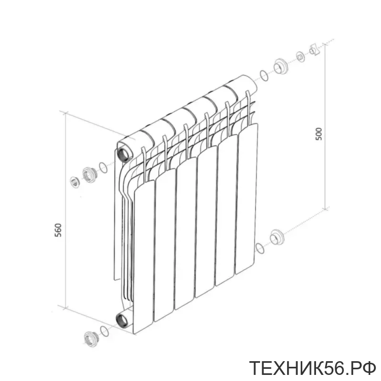 Радиатор алюминиевый 6 секций EVOLUTION L 500/80