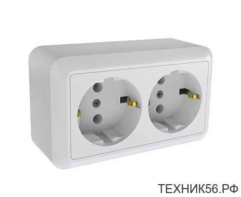 Розетка 2х накладная, с/зазем, белая, 3.5кВт, 16А РА16-374 Кунцево-Электро ОПТИМА