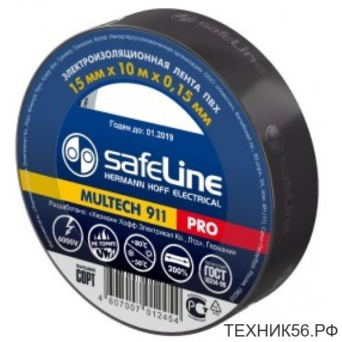 Изолента ПВХ 15мм*10м чёрная Safeline