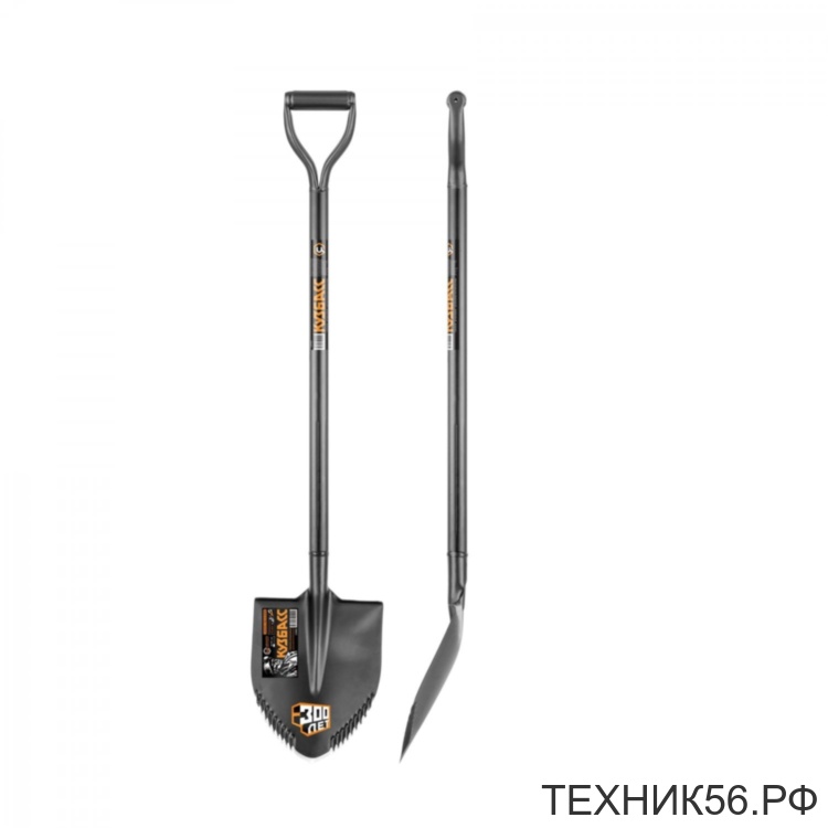 Лопата штыковая КУЗБАСС (1545) 120 см с зубьями, полотно 23*30см, цельнометаллическая
