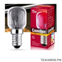 Лампа для духовок (+300C) E14 15W 220V прозрачная 56x25 / Camelion